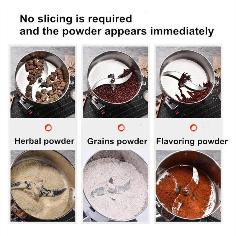 4500G Commercial Grain Grinder High Speed 220V Cereals Medicinal Materials Spices Powder Crusher Stainless Steel Coffee Grinder