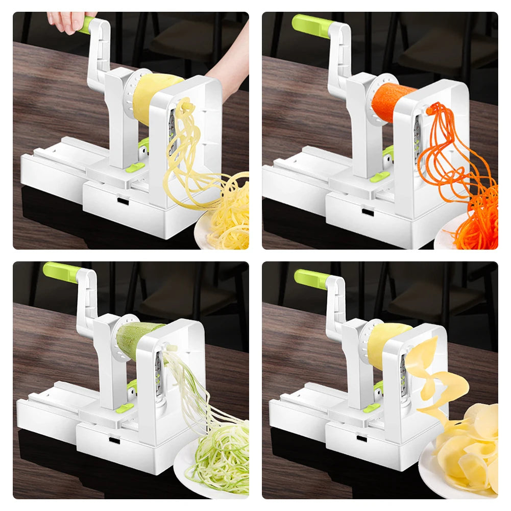 Foldable Vegetable Spiralizer with Extra Blade Box Hand Crank Grater Vegetable Shredder with Handle for Cucumber Potato Zucchini