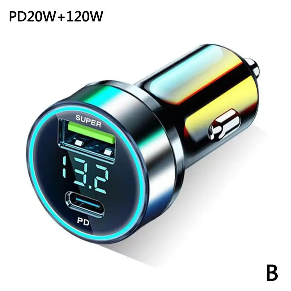 Quick Car Charger 12-24V Dual USB Type C 120W+PD20W For IPhone13 Pro Phone Car Fast Charging