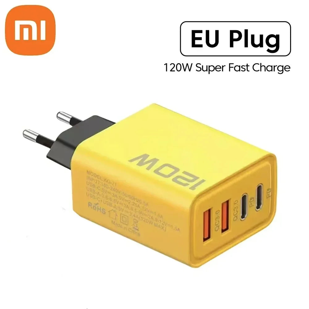 Xiaomi 120W Ultra Fast Charger 4Port USB C PD Quick Charging USB 3.0 Type C EU US Plug Charger For Xiaomi iPhone 15 Pro Max