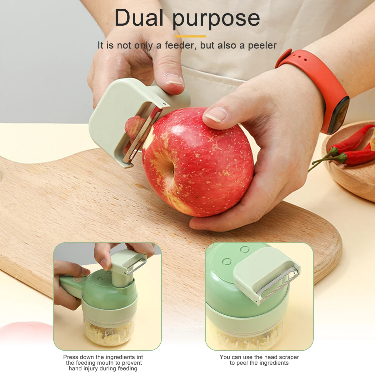 Electric Vegetable Cutter 4 In 1 Handheld Durable Chili Garlic Crusher Ginger Masher Meat Crushe Slicer Kitchen Chopper Tool Set