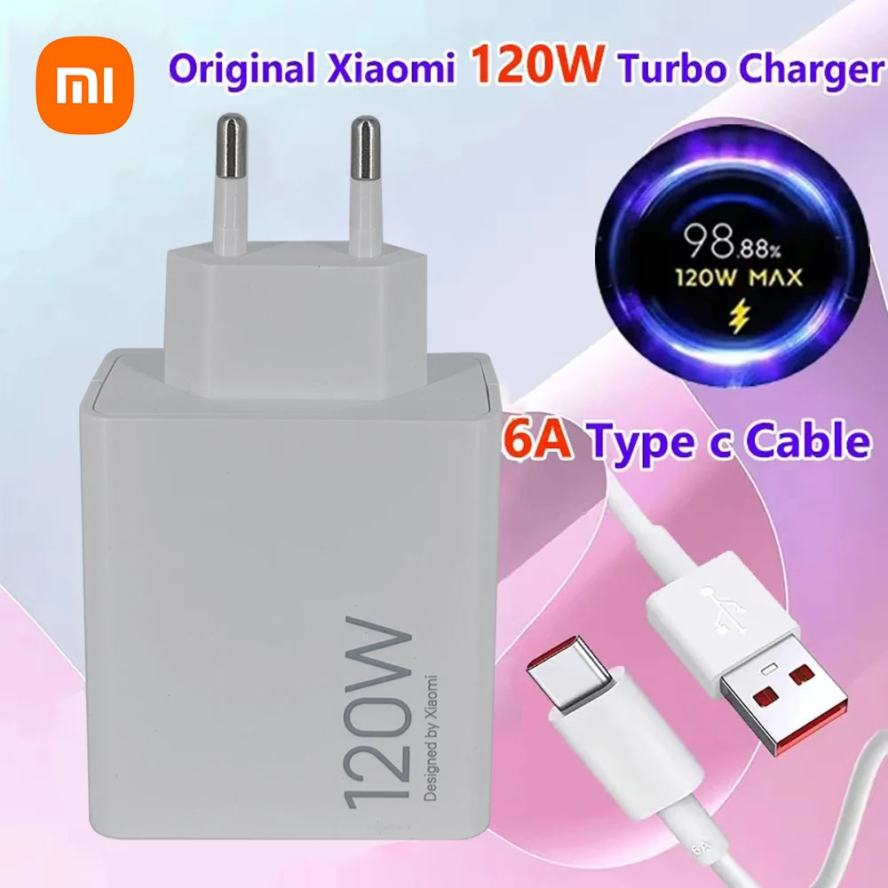 Original Xiaomi 120W Turbo Fast Charger With EU/US Adapter And USB Type C Cable