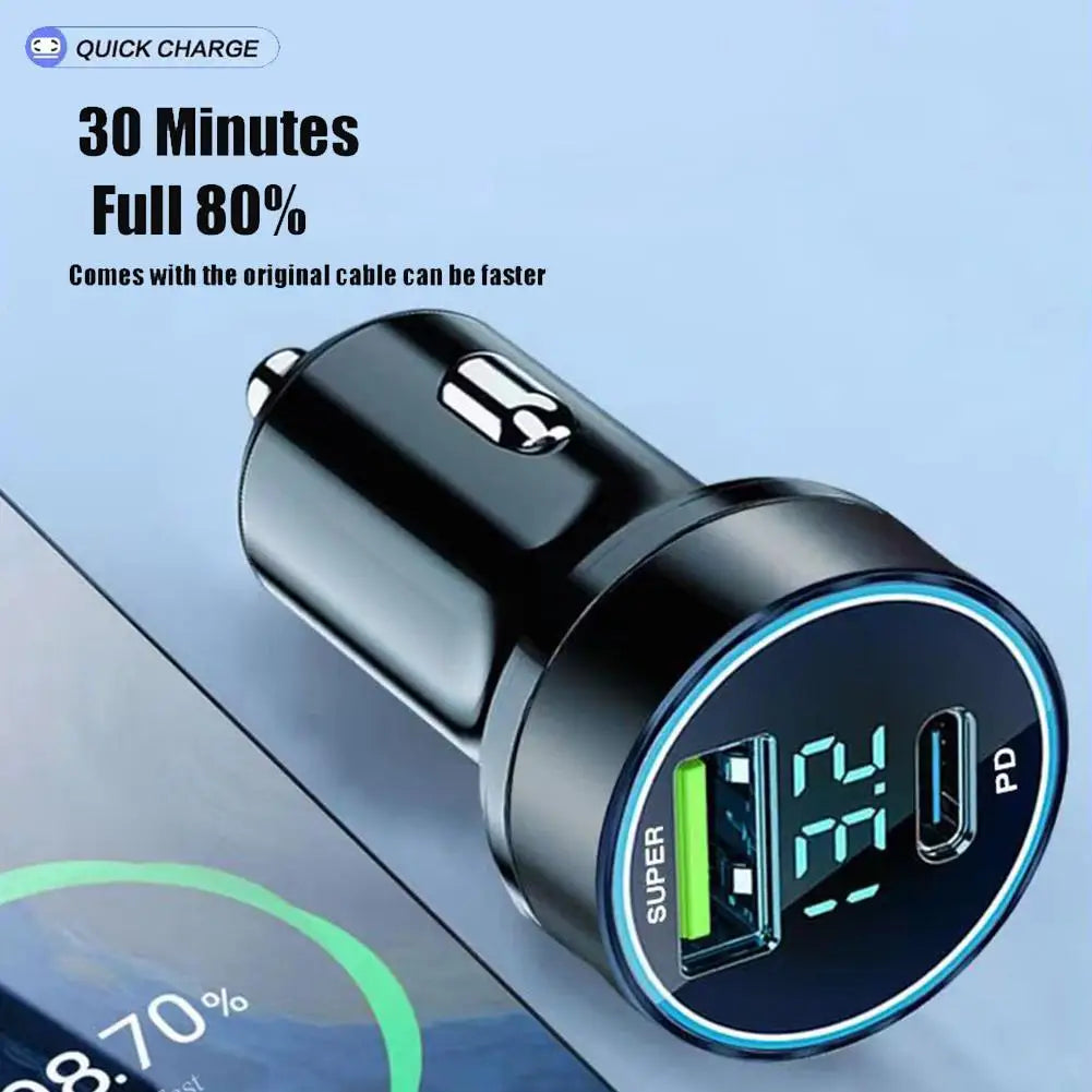 Quick Car Charger 12-24V Dual USB Type C 120W+PD20W For IPhone13 Pro Phone Car Fast Charging