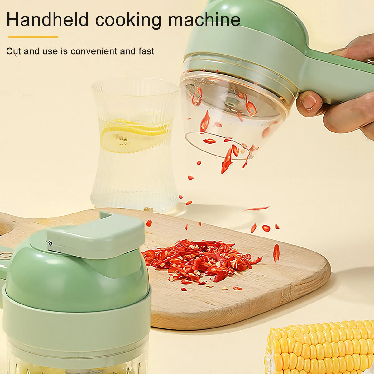 Electric Vegetable Cutter 4 In 1 Handheld Durable Chili Garlic Crusher Ginger Masher Meat Crushe Slicer Kitchen Chopper Tool Set
