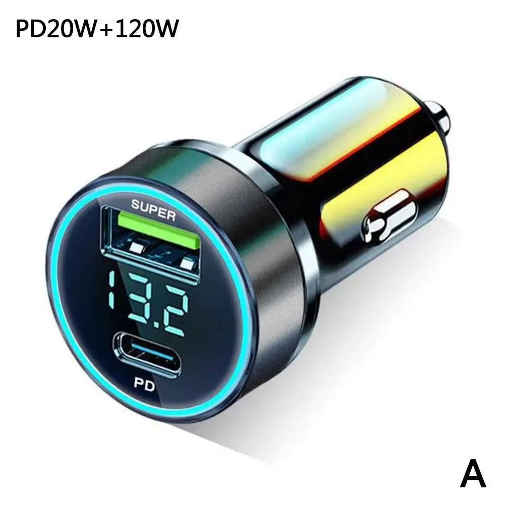 Quick Car Charger 12-24V Dual USB Type C 120W+PD20W For IPhone13 Pro Phone Car Fast Charging