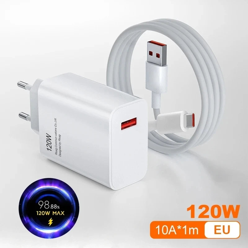 Original Xiaomi 120W Turbo Fast Charger With EU/US Adapter And USB Type C Cable