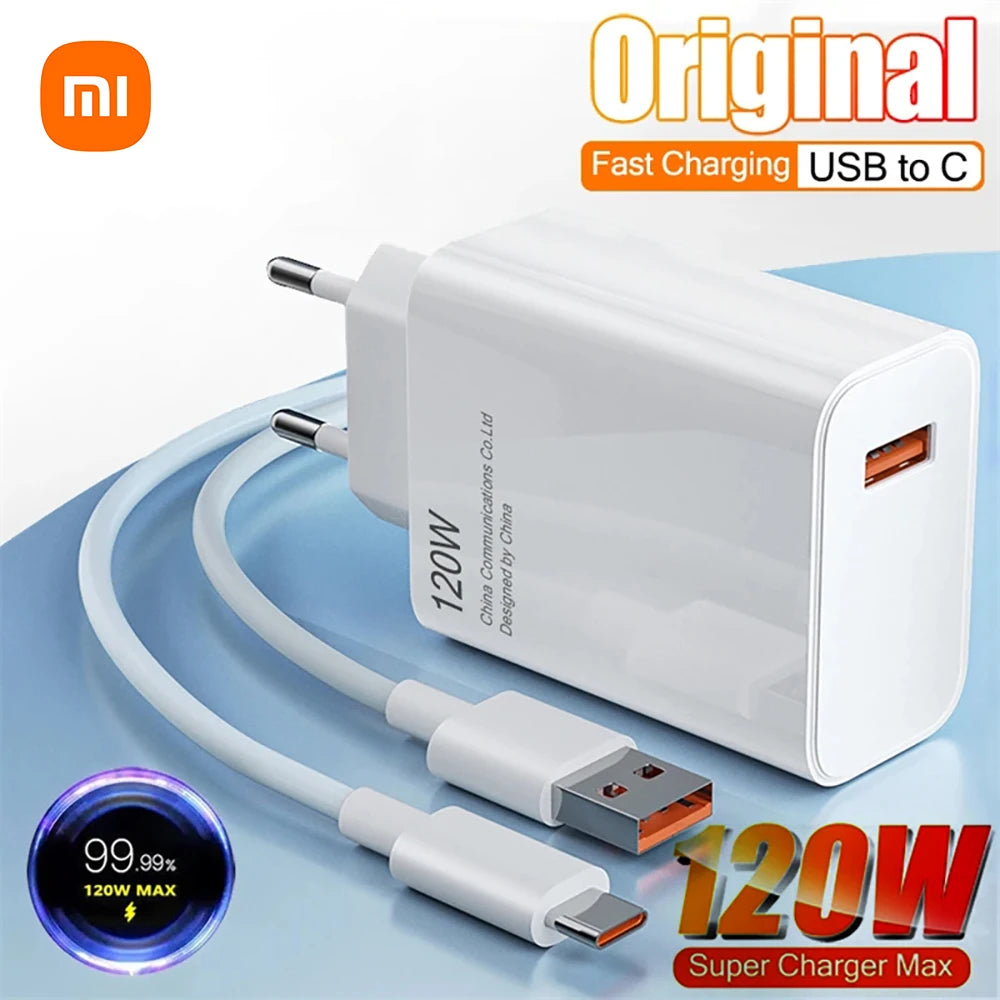 Original Xiaomi 120W Turbo Fast Charger With EU/US Adapter And USB Type C Cable