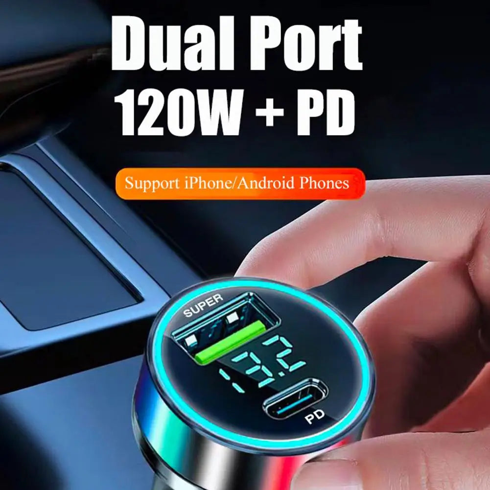 Quick Car Charger 12-24V Dual USB Type C 120W+PD20W For IPhone13 Pro Phone Car Fast Charging
