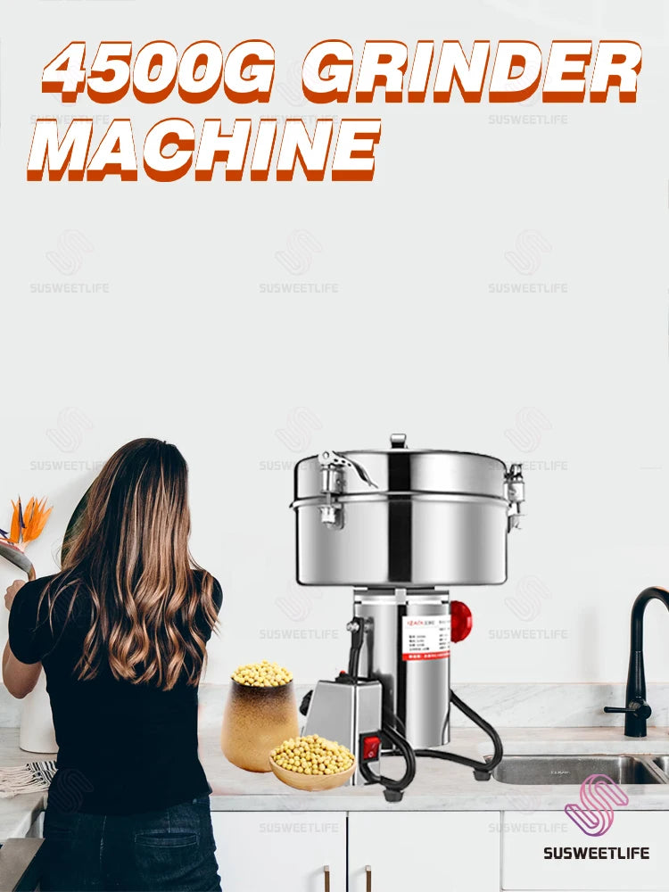 4500G Commercial Grain Grinder High Speed 220V Cereals Medicinal Materials Spices Powder Crusher Stainless Steel Coffee Grinder