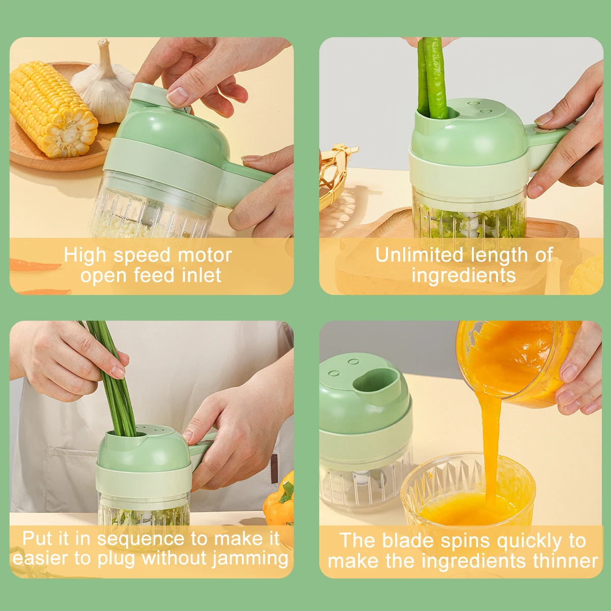 Electric Vegetable Cutter 4 In 1 Handheld Durable Chili Garlic Crusher Ginger Masher Meat Crushe Slicer Kitchen Chopper Tool Set