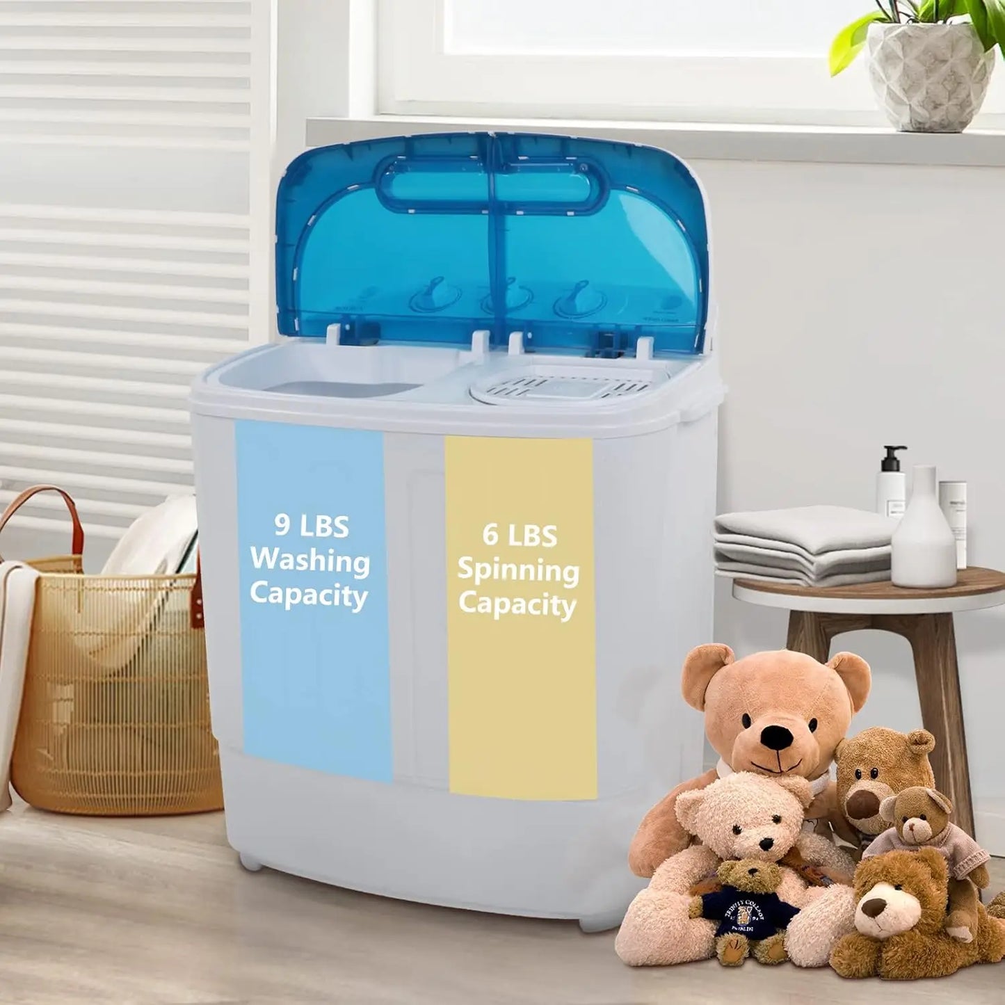 15LBS Portable Washing Machine, Electric Washer and Dryer Combo with Washer(9lbs) & Spiner(6lbs) & Built-in Pump Draining