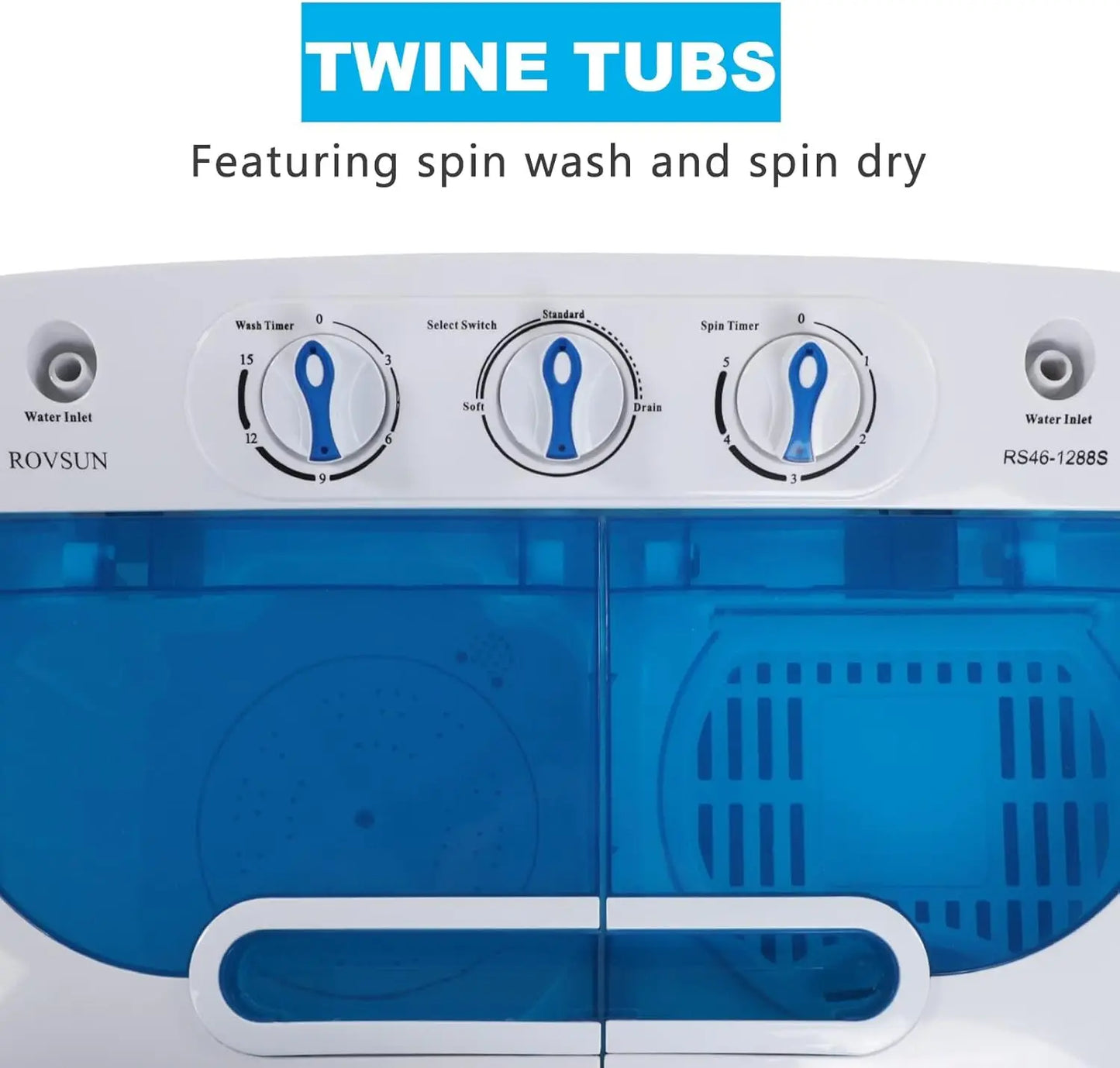 15LBS Portable Washing Machine, Electric Washer and Dryer Combo with Washer(9lbs) & Spiner(6lbs) & Built-in Pump Draining