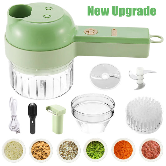 Electric Vegetable Cutter 4 In 1 Handheld Durable Chili Garlic Crusher Ginger Masher Meat Crushe Slicer Kitchen Chopper Tool Set